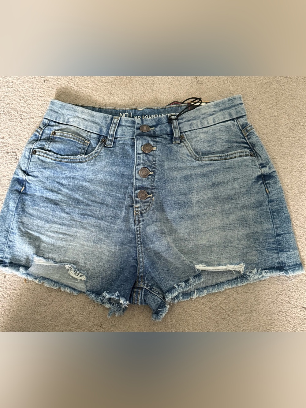 No Boundaries Light Blue High-Rise Distressed Denim Shorts